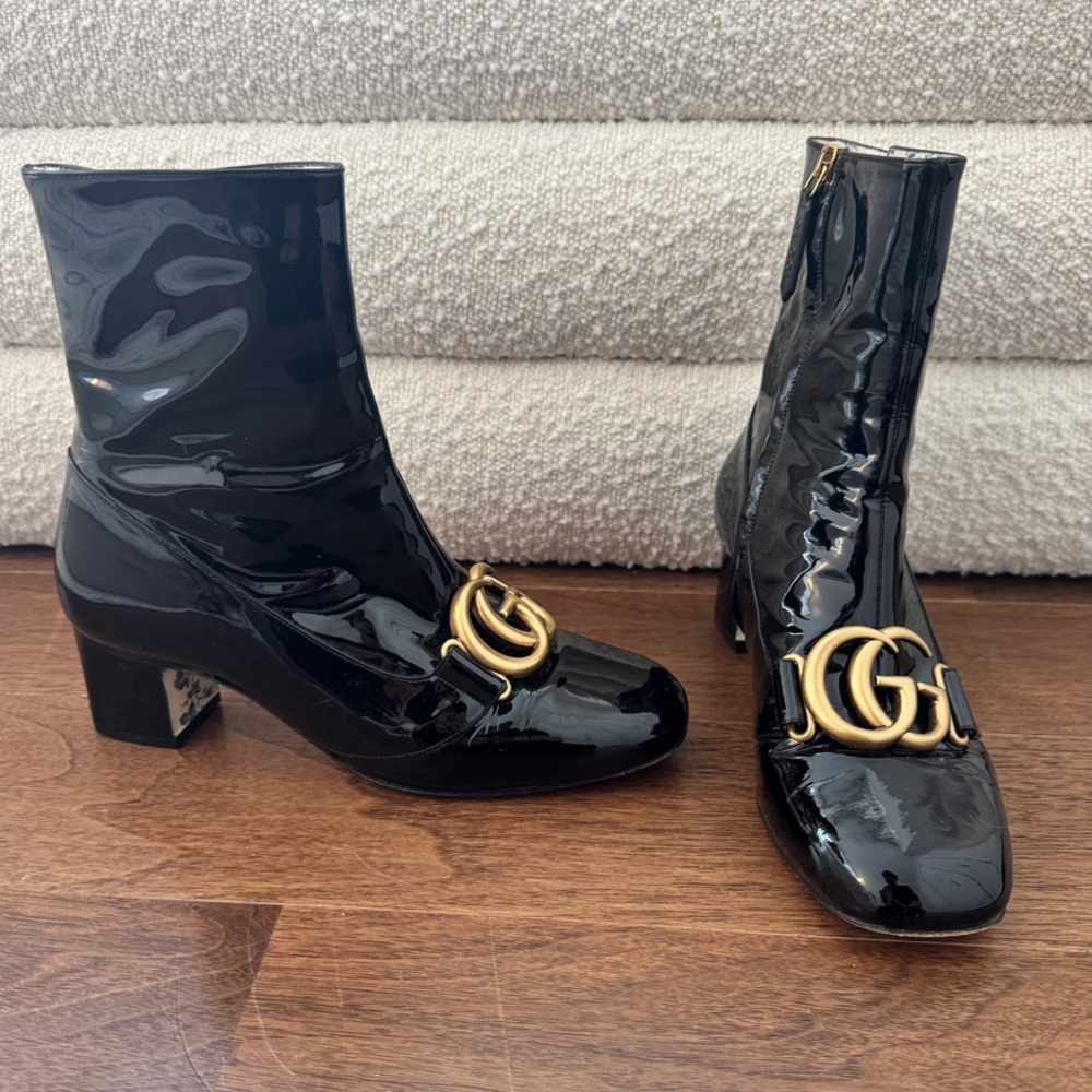 Gucci Black Patent Leather Boots Size 37.5
